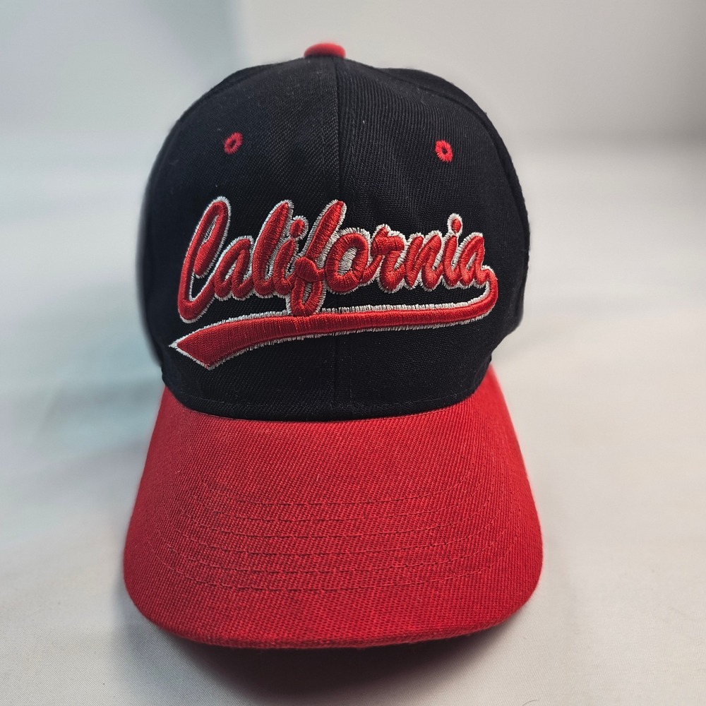 California Script Snapback Hat Black Red Baseball Cap Adjustable Adult